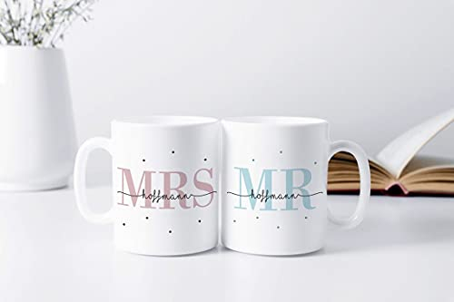 TASSENPALAST 2er Set Tasse Mr + Mrs | Keramik | Hochzeitstag | Jahrestag | Ehe | Paar | Verlobung | Hochzeit | Geschenk | personalisiert (MR & MRS - Weiß)