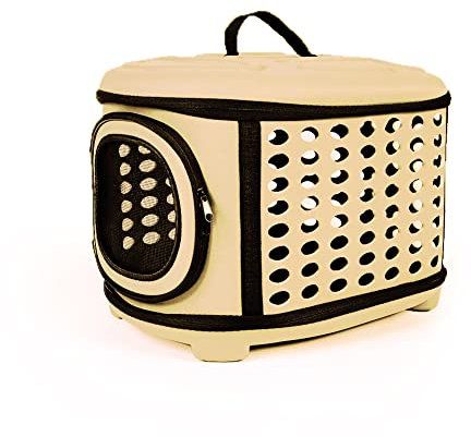 Faltbare Katzen Transportbox, Faltbare Katzentragetasche, Katzen Tragebox Öffnung Oben, Transporttasche für Katze/Kleine Hunde, Katzentransportbox Katzentransporttasche mit Weich Matte(Beige)