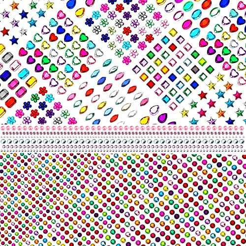 MUFEKUM 2105pcs Self Adhesive Gem Stickers, Stick on Gems, Jewels Stickers for Kids Girls Women, Crystal Rhinestone Stickers for Crafts Scrapbooking Nail Body Makeup (16 Sheets)