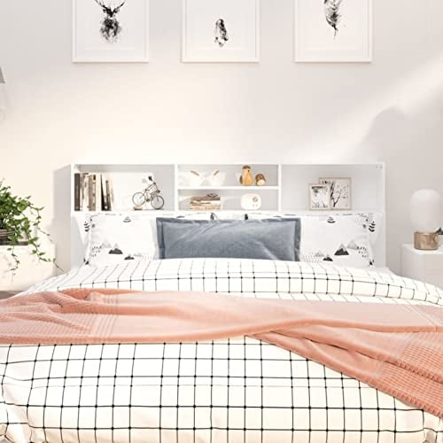 Norheim Bett-Kopfteil mit Ablagen Headboard Kopfteil Bett Bettrückwand Polster Bettrückwand Festes Kopfteil Weiß 180x19x103,5 cm