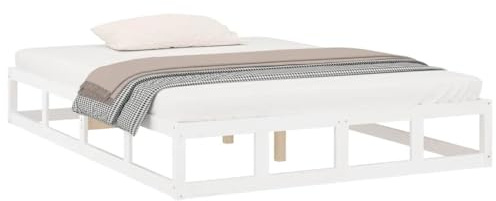 vidaXL Massivholzbett Bettgestell Bett Holzbett Doppelbett Bettrahmen Lattenrost Schlafzimmerbett Schlafzimmermöbel Weiß 140x200cm