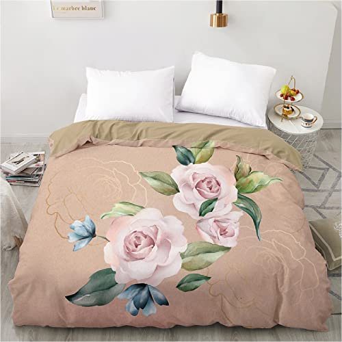 NDXRWDZR Single Bedding Set Yellow Rose Duvet Cover for Kids Soft Breathable Hypoallergenic Microfiber Duvet Cover with Zipper Closure, 1 Duvet Cover (135x200 cm) + 2 Pillowcases (50x75 cm)