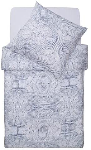 Lumaland Bettwäsche im Galaxy-Punkte-Design | Bettbezug 135 x 200 cm & Kissenbezug 80 x 80 cm | 100% Renforce-Baumwolle mit hochwertigem YKK-Reißverschluss [Weiß-Blau