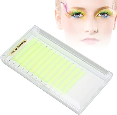 Faux Cils Jaune Fluorescent, Faux Cils 9‑16mm 0.07mm C Curl Volume 12 Rangées Dense Longues Extensions de Cils Jaune Fluorescent pour Cosplay DIY