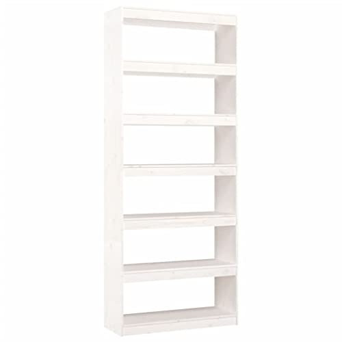 vidaXL Bücherregal Raumteiler Standregal Aktenregal Wandregal Büroregal Raumtrenner Holzregal Regal Aufbewahrung Weiß 80x30x199,5cm Massivholz Kiefer