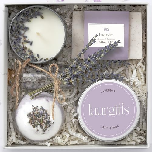 LaurGifts Geburtstagsgeschenk für Frauen, Lavendel-Geschenkset-Box – von holländischen Blumenfeldern inspiriertes Kerzengeschenk für sie, Arbeitskollegin, Weihnachtsgeschenkidee