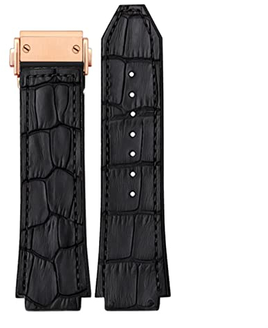 BANDKIT Uhrenarmband aus echtem Rindsleder, Gummi, 25 x 19 mm, für Hublot Classic Fusion Universe Big Bang Serie, Herren-Armband, Schmetterlingsschnalle, 26-19mm, Achat