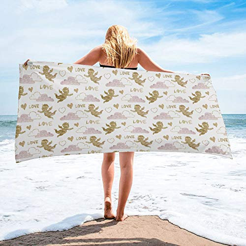 Beiges Handtuch, süßes Amor-Liebe, personalisierbar, schnell trocknend, Strandtuch, Sanddecke, leicht, saugfähig, übergroß, große Handtücher für Badezimmer, Hotel, Fitnessstudio, Spa, Pool, Schwimmen