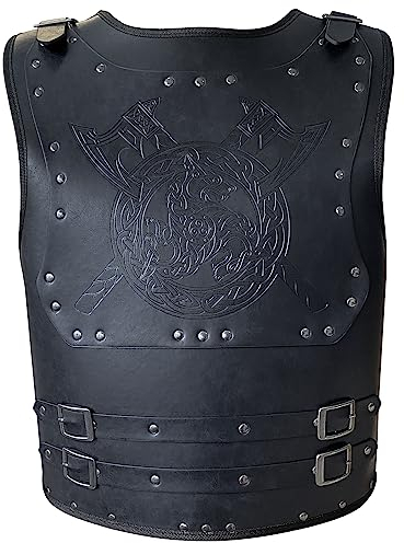 HiiFeuer Viking Warrior PU Leather Chest Armor, Retro Knight Leather Body Armor, Medieval Armor for LARP/Cosplay (Axe Black)