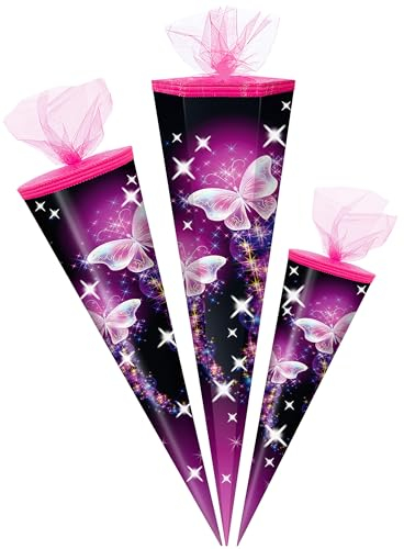 alles-meine.de GmbH Schultüte - mit 3D Glitzer - Effekt ! Schmetterling & Sterne 50-85 cm Größe wählbar Zuckertüte - Tüllabschluß - eckig/rund - Mädchen - klein & gro..