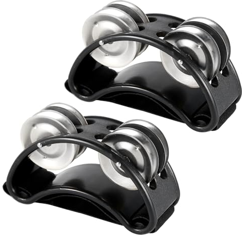 2pcs Foot Tambourine, Foot Shaker Percussion Pedal Foot Drum with Steel Jingle Bells Musical Instrument Accessories for Concerts, Party Drum & Guitar Playing (Silver)