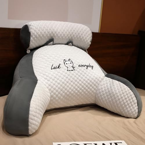 Anttyscar Cute Reading Pillow,Lesekissen für Erwachsene im Bett,rückenkissen mit armlehnen lesekissen für Bett, Sofa,Rückenstütze, Kissengeschenke für Ehemann, Freund(Grau,50 x 75 cm)