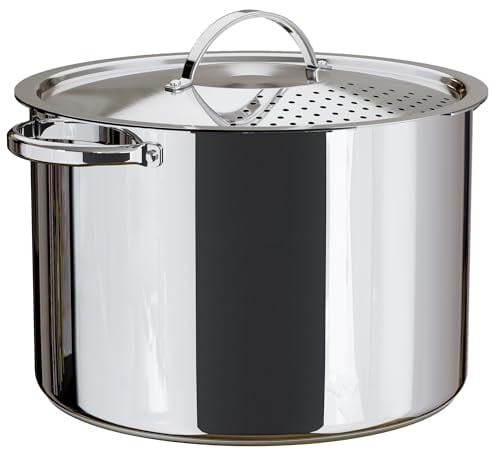Casserole à pâtes en acier inoxydable avec couvercle verrouillable – Grande capacité de 5,2 l | Tournez et verrouillez pour un drainage facile et pas de passoire ou d'insert de panier nécessaire |