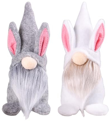 ENLACE Ostern Wichtel Deko, 2 Stück Ostern Hasen Ohren Puppen Dolls, Handgemachte Plüsch Osterhasen Zwerg, Ostern Wichtel für Frühling Osterdekoration Tischdekoration Party Geschenke