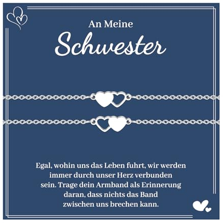 VU100 2Pcs Geschenke für Schwestern Armbänder Beste Schwestern Armbänder Herz geformt Edelstahl Geburtstag Geschenke für Große Schwestern Beste Freunde