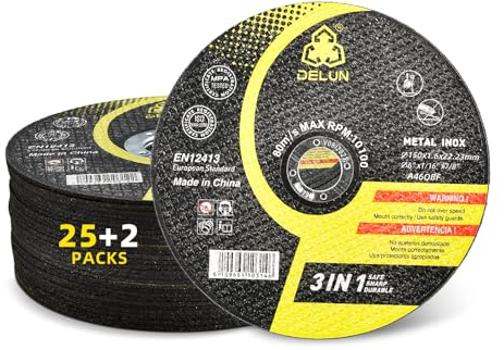 DELUN Cut Off Wheels 6 inch 27-Pack Thin Metal & Stainless Steel Cutting Wheel Professional Fast 6 x1/16 x7/8 Cutting Disc for Angle Grinder