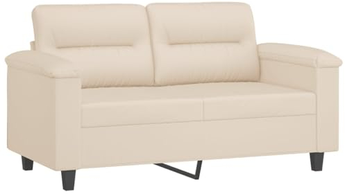 vidaXL Sofa 2-Sitzer, Loungesofa Couch mit Armlehnen Rückenkissen, Wohnzimmersofa Designsofa mit Metallgestell, Sitzmöbel Zweisitzer, Beige Mikrofasergewebe