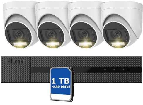Hilook Home Wired Camera Security System: 8CH 3K Lite H.265+ AI DVR with 1 TB Hard Drive and 4 x 5MP IP66 Cameras featuring Dual Light, Human/Vehicle Detection, and Color Night Vision with Mic