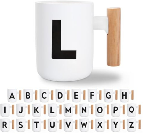 A-Z Tasse Personalisiert Initiale mit Namen, Namenstasse Personalisierte Geburtstagsgeschenk für Frauen, Monogramm Kaffee-Tasse & Tee-Becher, Weihnachten, Valentinstag, Buchstaben Kaffeetasse - L
