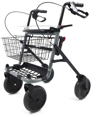 GOVITA- Deambulatore Rollator Pieghevole In Acciaio Verniciato, Deambulatore Pieghevole Per Anziani, Girello Alla Deambulazione A 4 Ruote, Sedile E Freni.