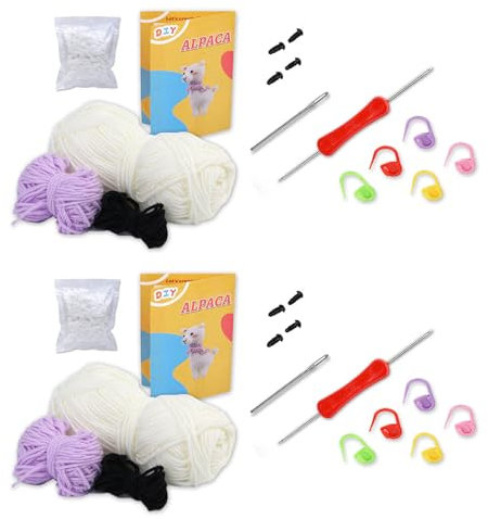 SCUDGOOD 2 Sets Häkel Bastelsets Schafe Häkeln Inklusive Häkelnadel Garn Nadel Anleitung Zubehör Für Anfänger Häkelsets Für Kinder Häkelsets Für Anfänger Stricken Häkeln