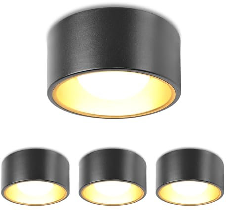 YindaLux 4x LED Aufbauspot Schwarz Aufbaustrahler inkl. GX53 LED 7W 800LM 4000K Neutralweiß Aufputz 230V Rund Ø130x60mm Aluminium als Aufbauleuchte, Deckenspots, Deckenstrahler für Wohnzimmer