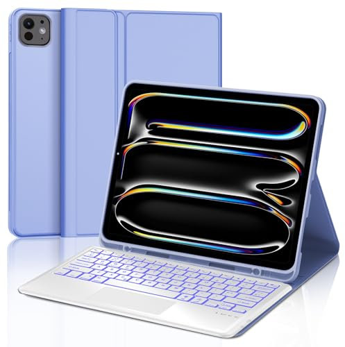 IVEOPPE Trackpad Keyboard for iPad Pro 13- Inch M5 2025/ M4 2024, UK Layout Keyboard for iPad Pro 13, Case for Pad 13- Inch M4 A2925 A2926 A3007 with Detachable Backlight Keypad, Light Purple