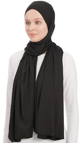 Ayisah Jersey Kopftuch Damen Hijab Muslimisch - Schwarz Viskose Jersey Hijab Kopftuch Für Damen - Dehnbar Moderne Islamische Hidzab Kopftücher Schal - Hidzab Kopftücher 70x180 cm (Schwarz)