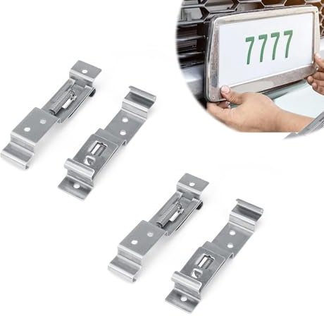 WJUAN 4 Pièces Porte Plaque Immatriculation, Argent, Acier Inoxydable, Support Plaque Immatriculation, avec Ressort, Clips de Plaque D'immatriculation, Adapté aux Plaques D'immatriculation Voitures