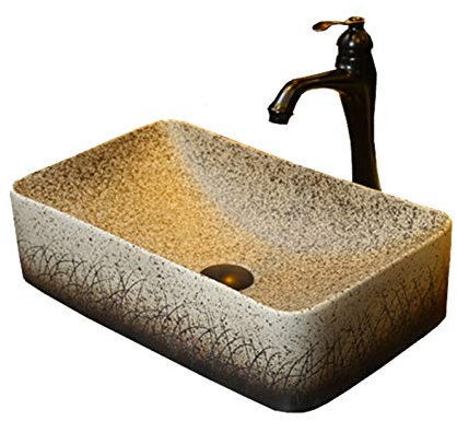 Éviers à Poser, Lavabo de Salle de Bain rétro en céramique, Vasque à Poser, Vasque à Poser et Robinet combinés, Vasque à Poser avec Trou de Robinet for Meuble de Toilette, Vasque à Poser + Ensemble d