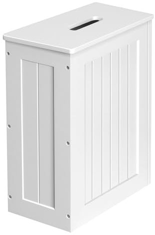 EFAN Small Bathroom Storage Unit, White Toilet Roll Cabinet, Compact Slimline Wooden Bathroom Box, Multi Purpose Cleaning Tidy, 14cm x 27cm x 35cm