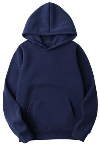 KOG Hoodie für Damen Baumwolle Kapuzenpullover Einfarbig Sweatshirt mit Kapuze Mode Oberteile Hooded Sweatshirt Freizeit Warme Frau Große Größen Pullover Marine M