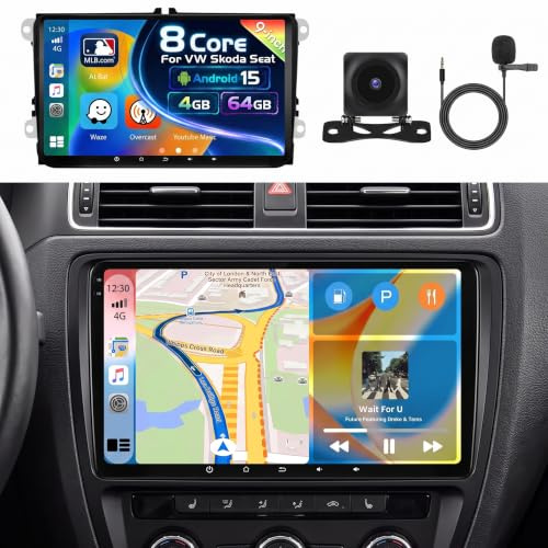 [8 Core 4G+64G] Inefala Android 15 Autoradio 2 DIN per VW Golf Polo Tiguan Caddy Touran, 9 Touchscreen con Wireless Carplay Android Auto, BT GPS WiFi 59UI RDS FM Mic Retrocamera