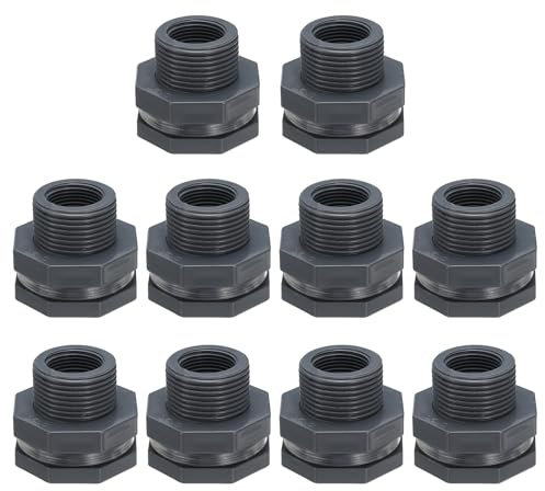PATIKIL PVC Racordo Passaparete G 3/4, 10 Pz Racordo Doppia Filettatura per Serbatoi Acqua con Guarnizione PVC per Secchi Pioggia, Lavandini, Acquari, Grigio
