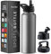 1180ml Triple Walled, Insulated Water Bottles with Straw - Stainless Steel Metal Bottle W/ 3 Leak Proof Lids - For Travel, School, Sports, Gym/Men, Women (Modern Lava Gray)