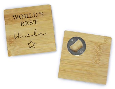eBuyGB World’s Best Uncle Coaster, 2 in 1 Personalised Wood Drinks Coaster & Bottle Opener, Birthday Gift for Uncle, Uncle Bottle Opener, Brown