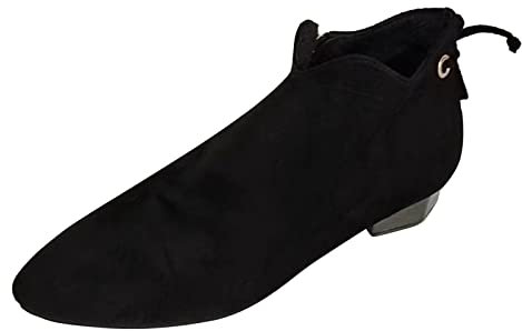 Generico Stivaletti Estivi Donna Bassi Anfibi Firmati Donna Donna Flock Tinta Unita Autunno Suola Spessa Tacchi Quadrati Cerniera Stivaletti Corti Scarpe Punta Stivaletti Bikers Donna (Black, 39)