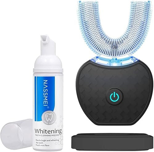 Ultraschall Zahnbürste, Automatische Zahnbürste 360 Auto Schallzahnbürste, Zahnaufhellungsbürste mit Timer & Kabelloses Laden 360° Ultraschall Elektrische Zahnbürste für Erwachsene (Schwarz, 1)