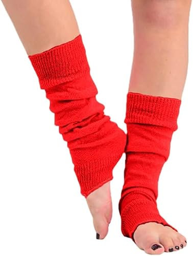 CHAAL ® Leg Warmer Women's Grey Knit Leg Warmers Women's 80'S Teen Fancy Dress Dance wear Women Fancy Stylish Leg Warmers - Ladies Girls Leg warmers for carnival fancy dress party Red