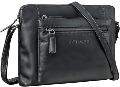 STILORD 'Verdelio' Moderne Damen Umhängetasche Leder Klein - Vintage Leder Messenger Bag Damen-Handtasche - Frauen-Handtasche Echt-Leder - Passend für Tablet bis 10 Zoll, Farbe:schwarz