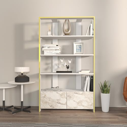 Elegant White Bookshelf, 93.6 x 31.5 x 160 cm | 100% Melamine Coated Particle Board, 18 mm Thick | Perfect for Modern Home & Office Storage