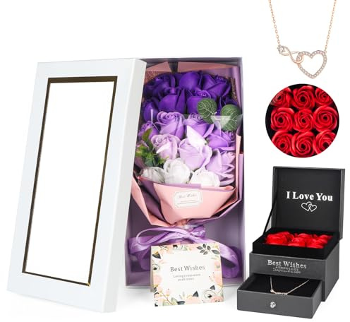 Muttertagsgeschenk Rosenbox mit 18 Konservierte Rosen und Halskette | Infinity Rosenbox, Elegante Halskette, Handgemachte Rosen, Für Frauen und Mama, Jahrestag, Muttertag, Weihnachten