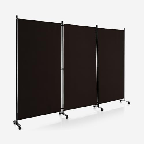 GOPLUS Paravent Pliant 3 Panneaux avec Roues, Brise Vue Intérieure et Extérieure avec Support en Métal,Paravent de Chambre Retractable 262x180CM, pour Salon, Chambre, Hôpital(Marron)
