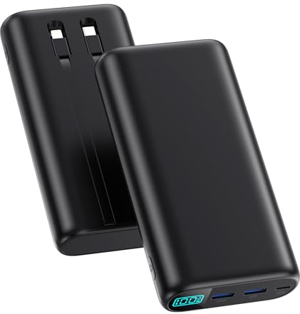 Portable Charger 40,800mAh Power Bank with Built-in Cables,5 USB Output Battery Pack Backup,25W PD USB-C in&out Phone Charging Compatible with iPhone 16/15/14/13 Pro,Android Samsung Galaxy Pixel Nexus