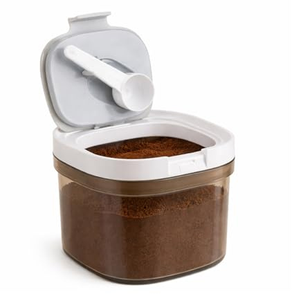 ZoeQide Contenitore Caffè 800 ml in Vetro 12 x 12 x 10 cm con Dosatore | Corpo trasparente con coperchio per caffè macinato, chicchi, spezie o altri ingredienti secchi, da usare sul piano cucina