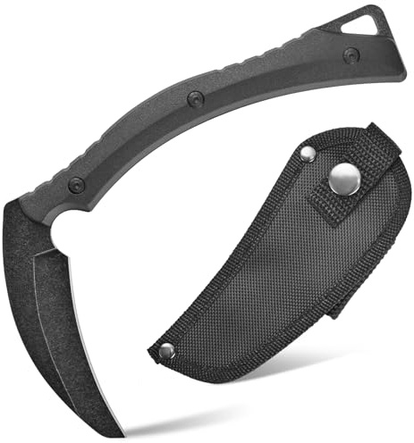 Ccanku C1398 Camping Axes Billhook Sickle Machete Knife Brush Clearing Sickle Machetes D2 Steel Blade G10 Handle Hatchet for Outdoor Activities,Yard Work, Small Grass Sickle Machete,Harvest Knife