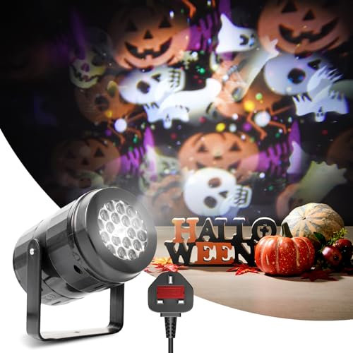 Lamptobe Halloween Projector with 16 Dynamic Ghost Lighting Effects, Halloween Decorations LED Projector, Mains Powered Ghost Lights Decoration for Outdoor Indoor Party Window, UK Plug, AC 220V-240V