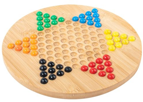 Jeu de Dames Chinoises en Bois avec Billes en Verre Colorées - Plateau Hexagonal de 34 cm | Jeu de Société Classique pour Famille et Amis, Développe la Stratégie et la Concentration​