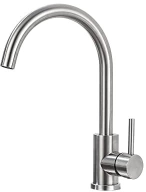 ONECE Rubinetto da Cucina a Bassa Pressione per Caldaia, Monocomando Miscelatore con Beccuccio Girevole a 360°, Acqua Fredda e Calda, Aeratore Rimovibile, Acciaio Inox 304 Spazzolato