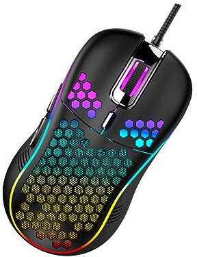 Veemoon Souris Gamer de Nid d'abeille Filaire RGB pour PC et Ordinateur Portable, Noire, Éclairage Multicolore, Ultra Légère, Gaming Professionnel, Usage Bureau et Jeux Vidéo